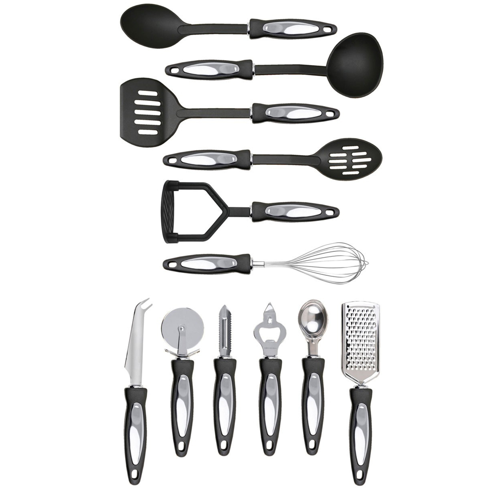 UTENSILS - Complete 12 Set of Kitchen Tools and Gadgets - Black / Silver