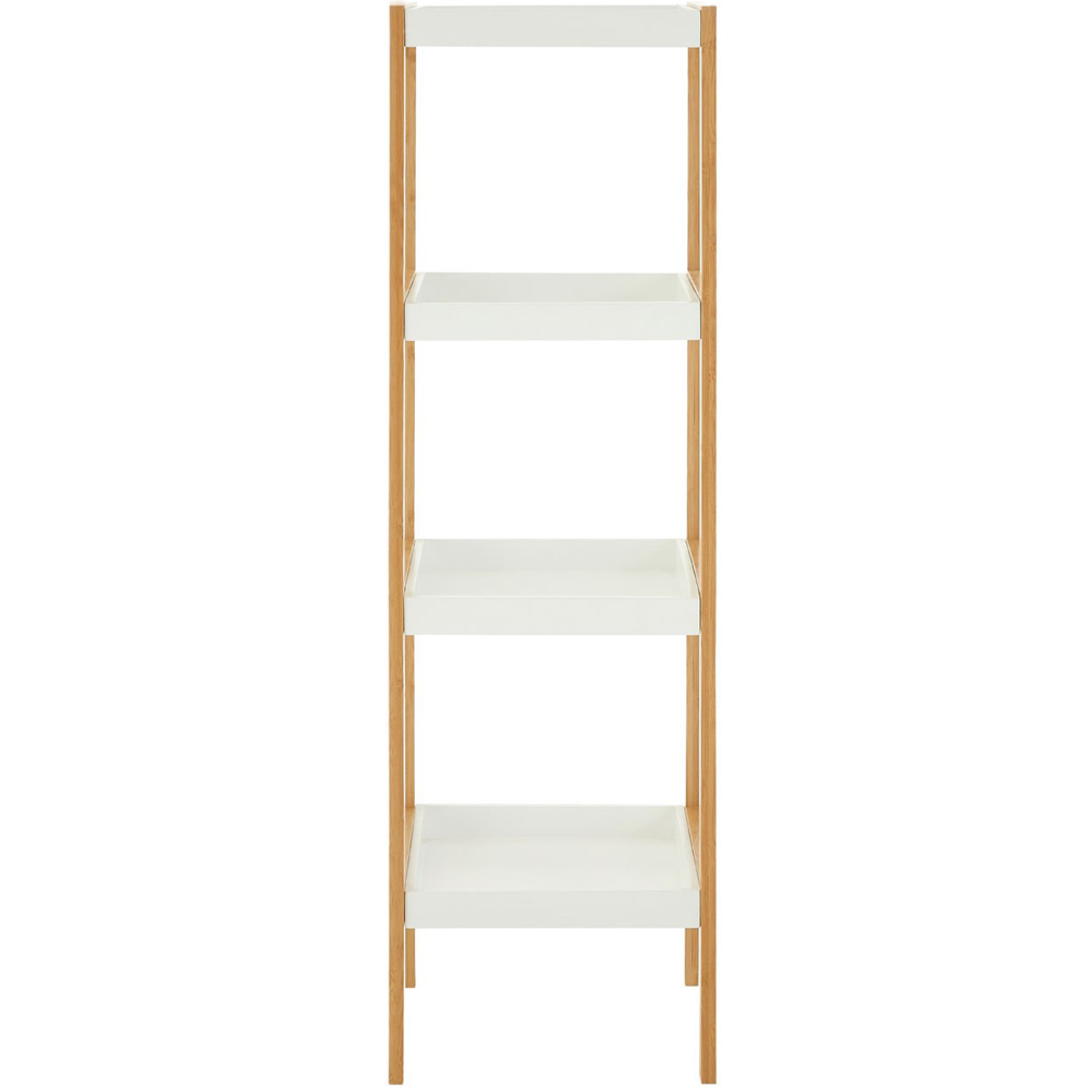 POALES - Wood 4 Tier Tower Storage with Tray Shelves - Brown / White