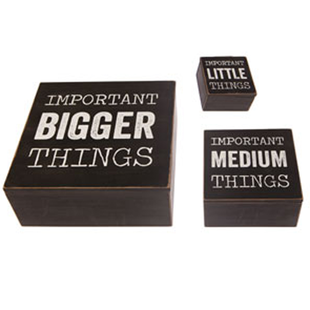 THINGS - Set of 3 Wood Square Organiser Storage Boxes - Black /Brown / White